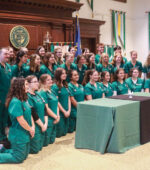 Junior-year nursing students at PSU pose with their new stethoscopes