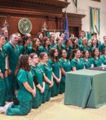 Junior-year nursing students at PSU pose with their new stethoscopes